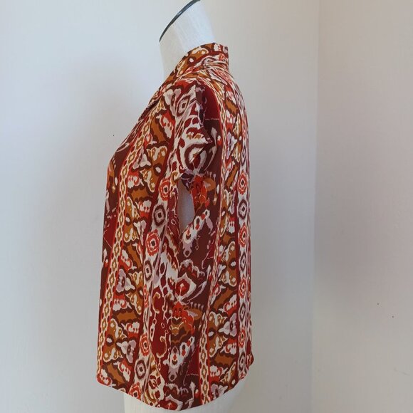 Cupcakes & Cashmere Top Ikat Aztec Print Short Sleeve Camp Shirt Womens Medium - Picture 7 of 15